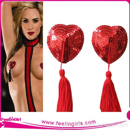 shinning red cover nipples with tassel